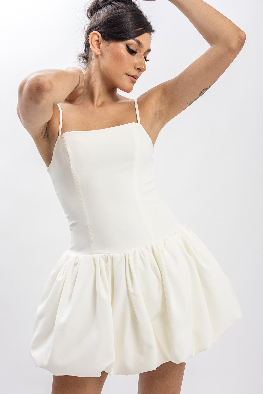 Ellie Bubble Skirt Mini Dress (Off White)