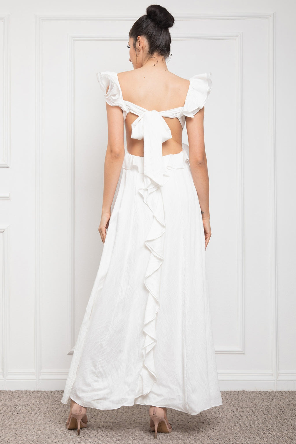 Mollie Ruffle Maxi Dress (Off White)