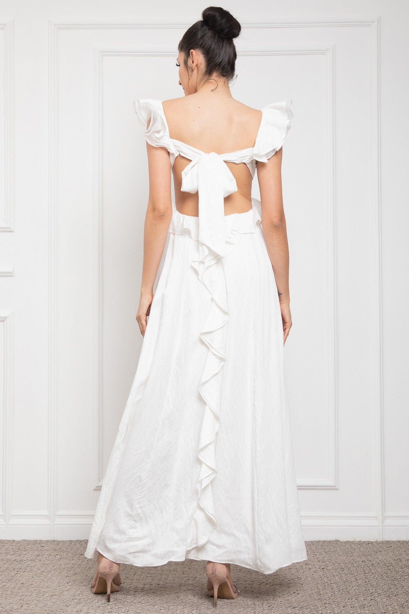 Mollie Ruffle Maxi Dress (Off White)
